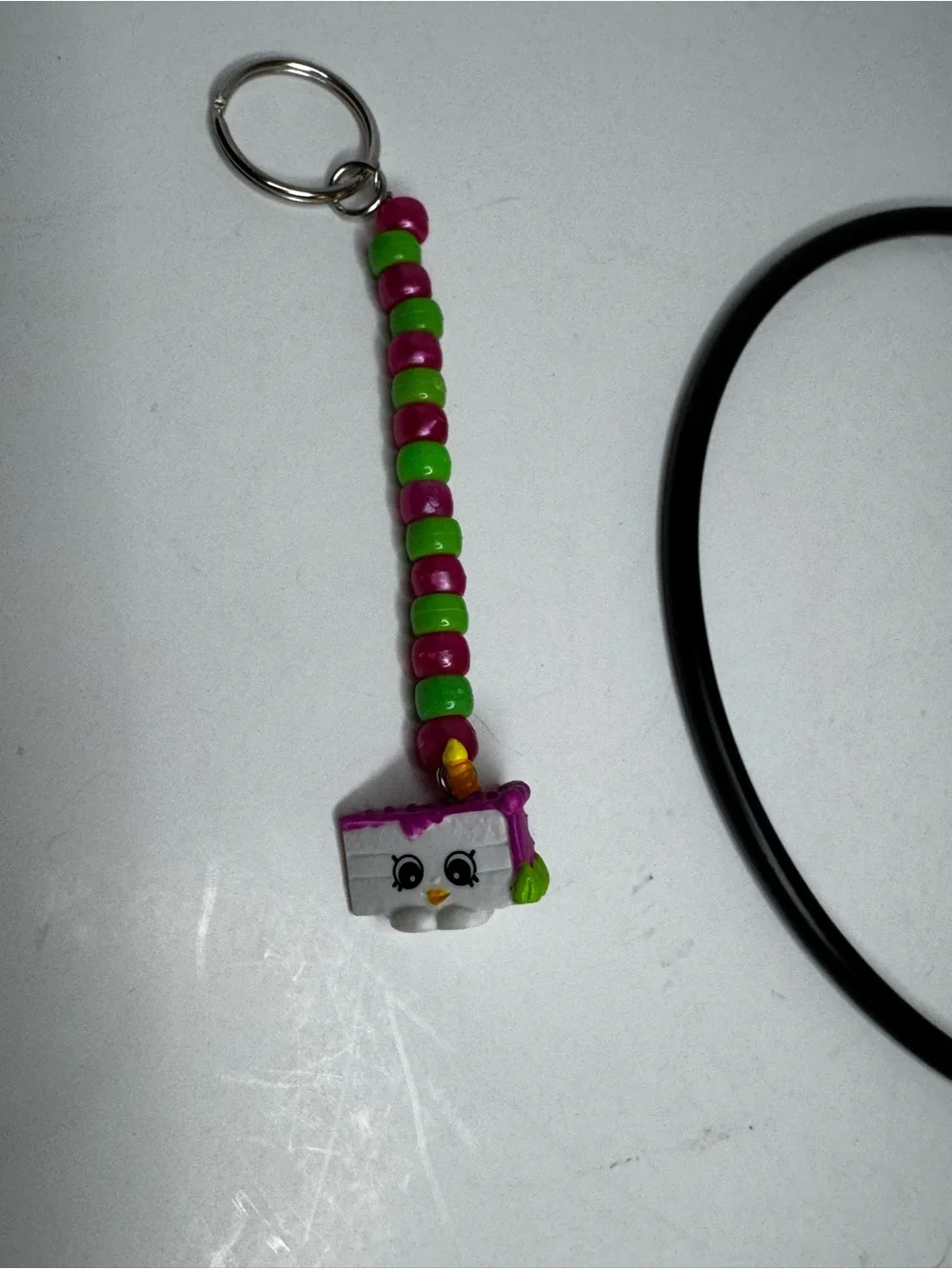 Pink & Green Beaded Kids Charm Keychain with Cute Cake Pendant